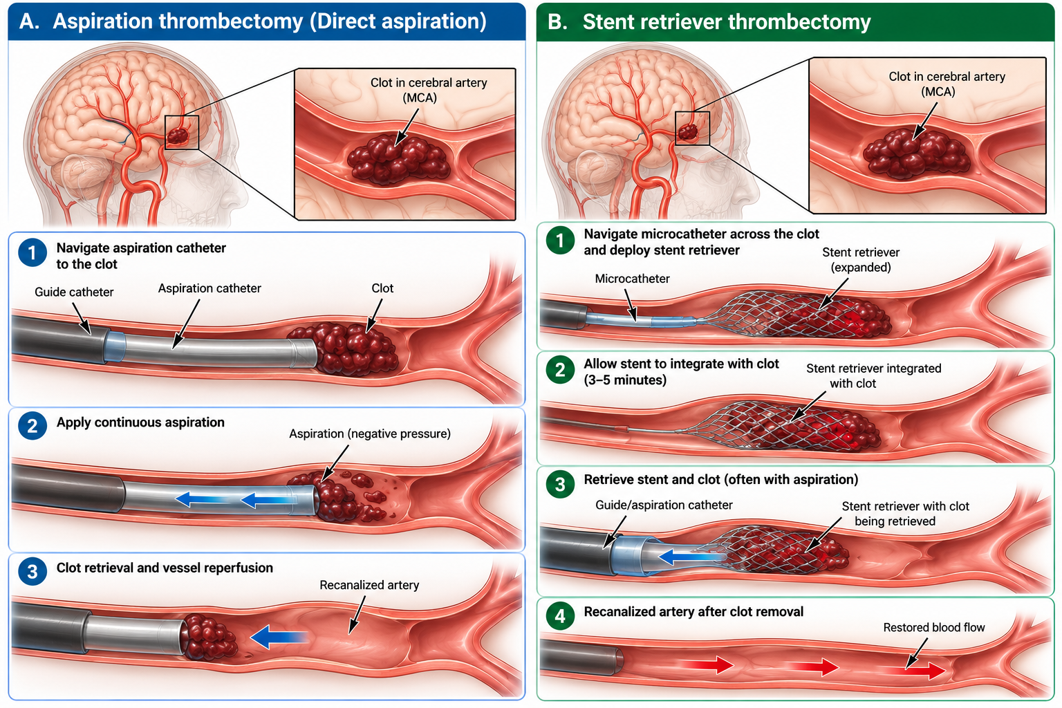 Aspiration thrombectomy and stent retriever thrombectomy for acute ischemic stroke