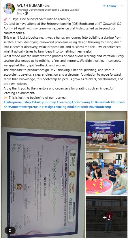 Testimonial post by Ayush Kumar