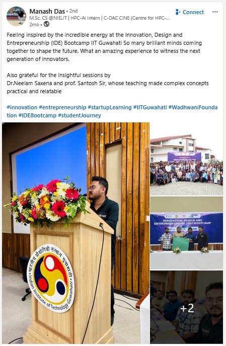 Testimonial post by Manash Das
