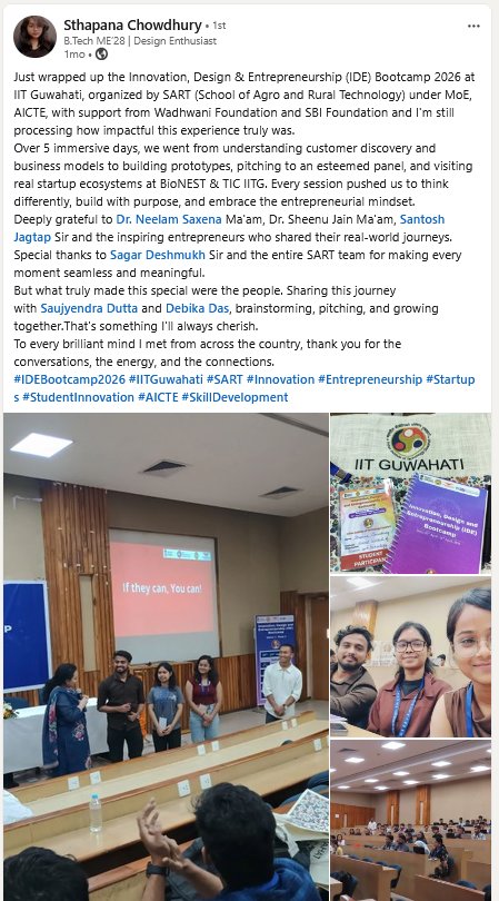 Testimonial post by Sthapana Chowdhury