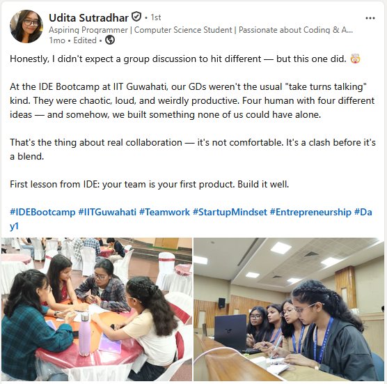 Testimonial post by Udita Sutradhar