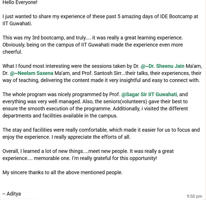 Testimonial post by Aditya