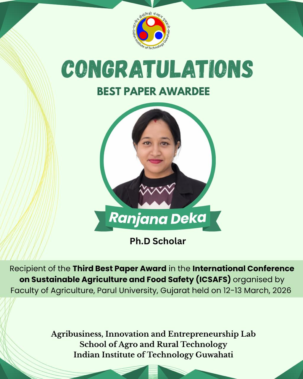 Ranjana Deka award recognition